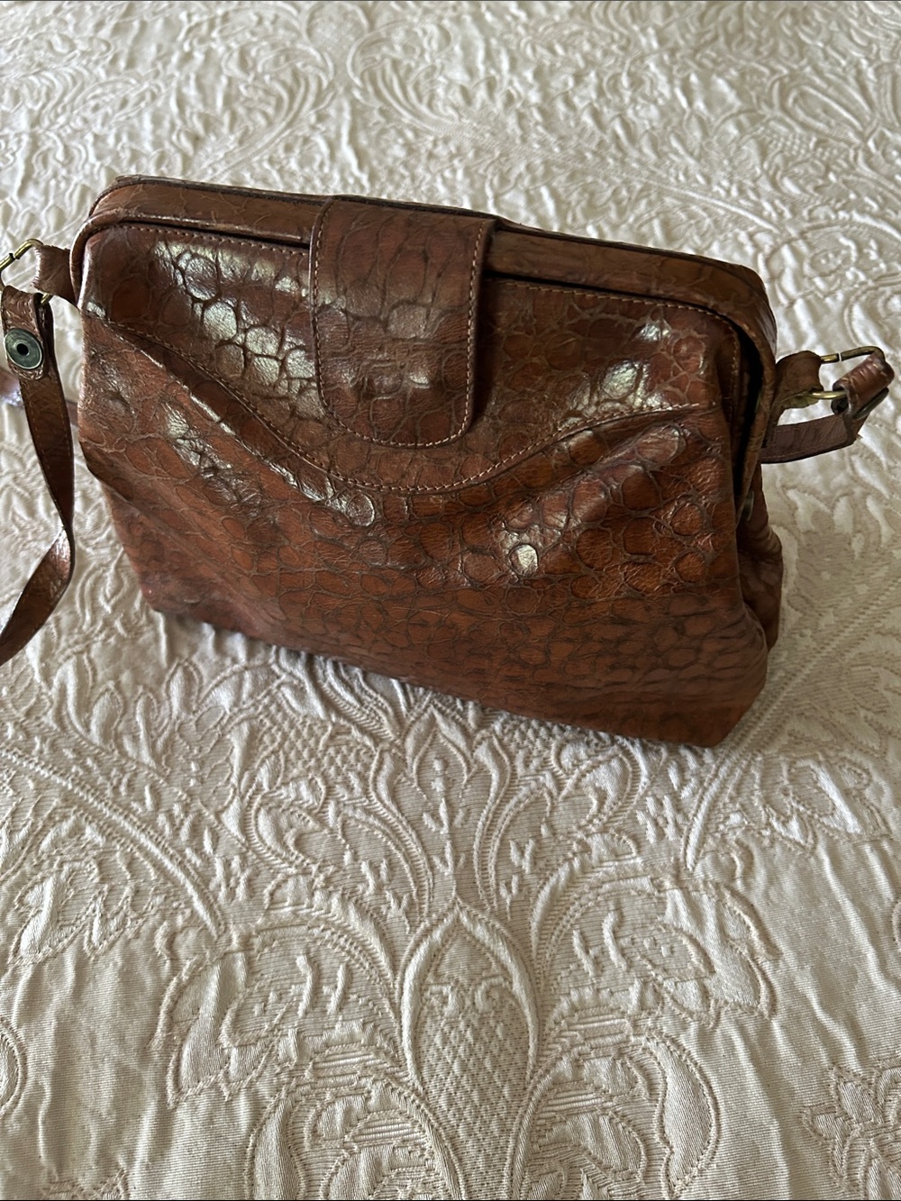 Furla Brown Croc-Embossed Leather Crossbody Bag